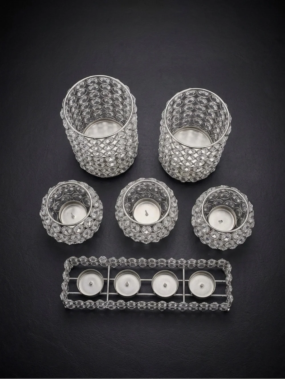 Genuine Crystal Beaded Tabletop Candle Holders Set of 6